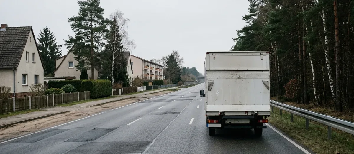 Möbelkoffer auf der Autobahn, Fahrt von Hohen Neuendorf Richtung Hamburg