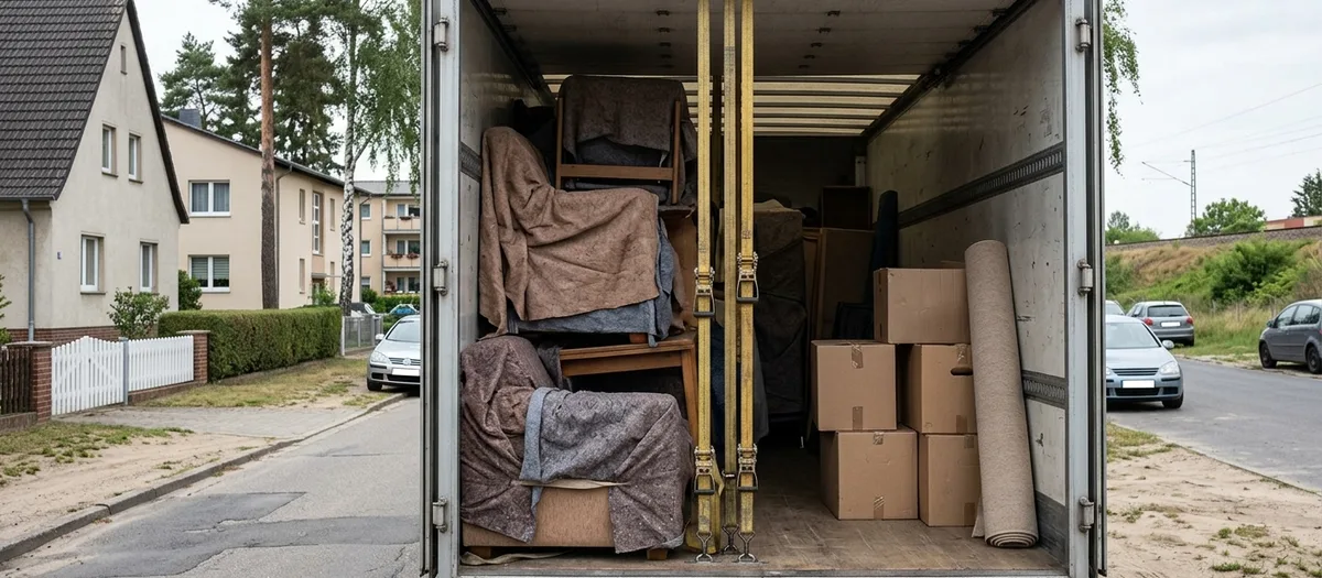 Beiladung im Möbelkoffer, aufgeteilte Ladung für die Fahrt von Hohen Neuendorf nach Köln